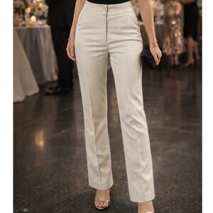 Lagerfeld women's cream sz 38 dress pants high waisted straight leg satin feel